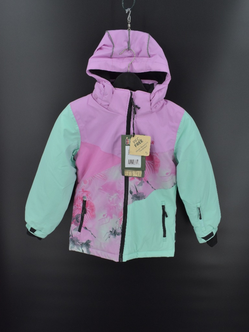 NWT Kamik Girls Flora Bloom Insulated Ski Jacket Pink Aqua Winter Coat 8